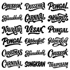 International Festival Calligraphy Typography Vector Cultural Holiday Celebration Lettering