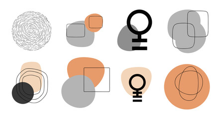 Abstract composition featuring fingerprint shapes and geometric forms in muted color palette design