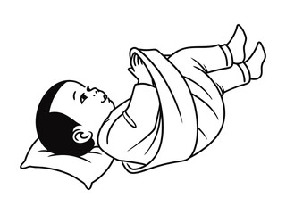 Sleeping Baby Silhouette Wrapped in Blanket on Pillow with Upward Gaze