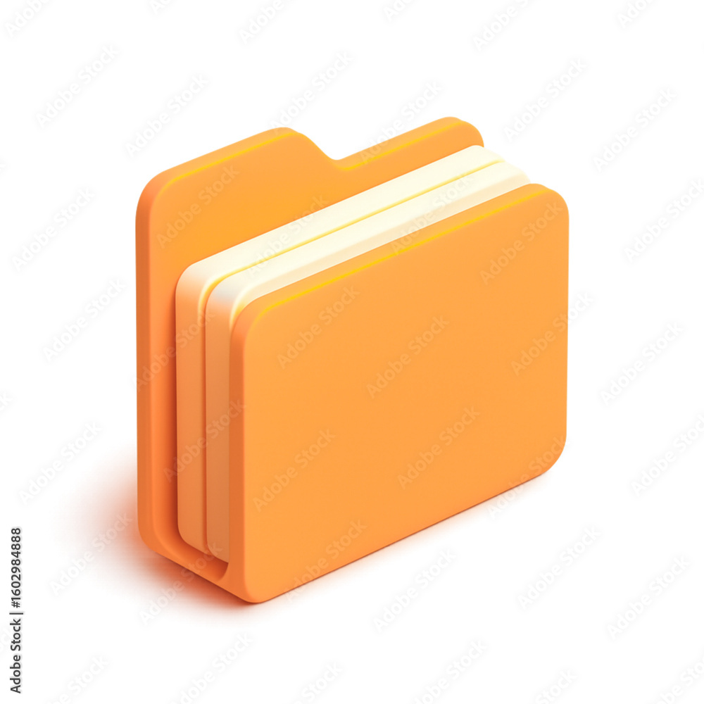 Poster orange folder icon with documents isolated on transparent background