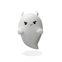 A mischievous 3D ghost character with little devil horns and a sly smile. Crossed arms and raised eyebrows, this playful Halloween spirit. Seasonal stickers, character sets, and spooky-fun designs.