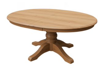 Wooden oval dining table with pedestal base isolated on transparent background