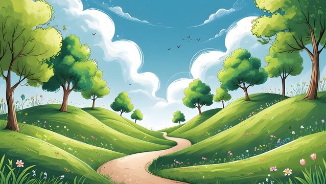 Hand-Drawn Spring Landscape Illustration | Free Vector Graphics from Freepik
