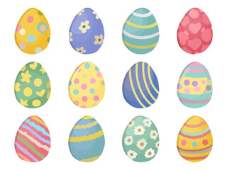 A Set of Colorful and Patterned Easter Eggs.
