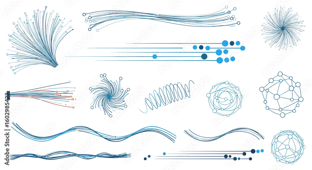 Poster collection of abstract line art with dots and geometric shapes on a white background design layout