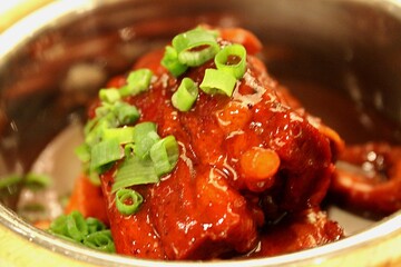 Braised Pork in Red Soy Sauce Topped with Green Onions – Chinese Comfort Food in Bowl

