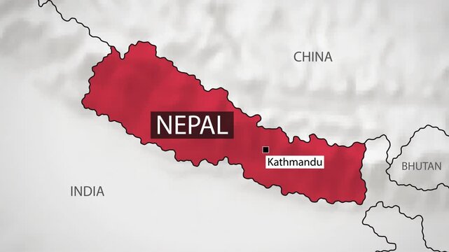 Nepal Map - Fast Zooming from World Map. Animated Motion Graphics Shape Map of the Nepal. 4K Resolution Stock Video for News, Vlogs etc.