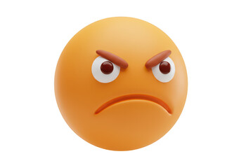 Fototapeta premium Cartoonish angry face emoji with furrowed brows and downturned mouth isolated on transparent background