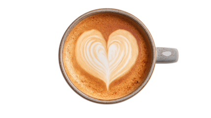Latte Art Heart in Ceramic Cup Top View