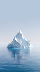 Majestic iceberg floating on calm blue water under serene sky. minimal nature landscape from arctic evoking feeling of beautiful tranquility and solitude