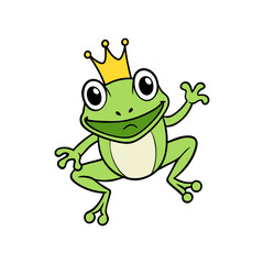 Obraz premium Cute cartoon frog prince wearing a golden crown isolated on transparent background