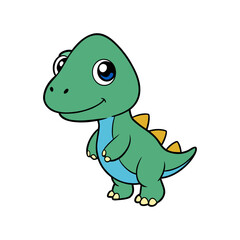 Cute cartoon green dinosaur isolated on transparent background