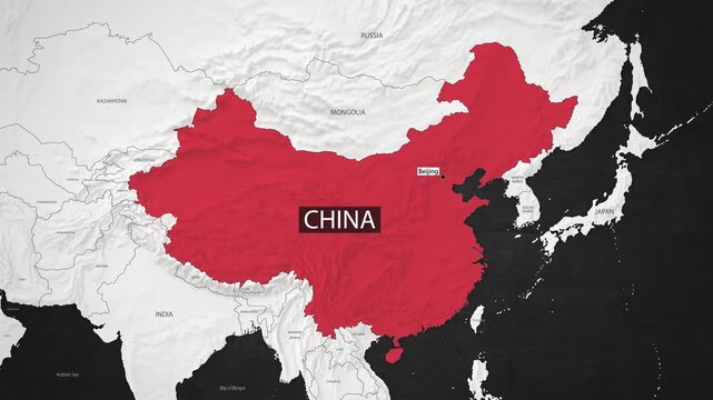 China Map - Fast Zooming from World Map. Animated Motion Graphics Shape Map of the China. 4K Resolution Stock Video for News, Vlogs etc.