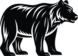 Stylized Bear Silhouette with Angular Line Art in Side Profile
