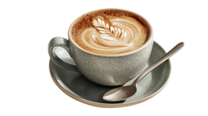 Latte Art in Gray Cup on Transparent Background