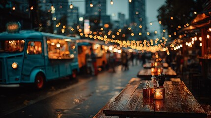 Evening Street Festival Featuring Food Trucks and Atmosphere