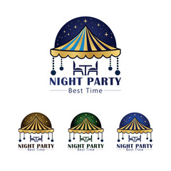 Elegant Night Party Logo Design Template &ndash; Outdoor Event, Tent, Table & Chairs Illustration, High-quality vector logo template featuring a stylish tent with a table and chairs under it