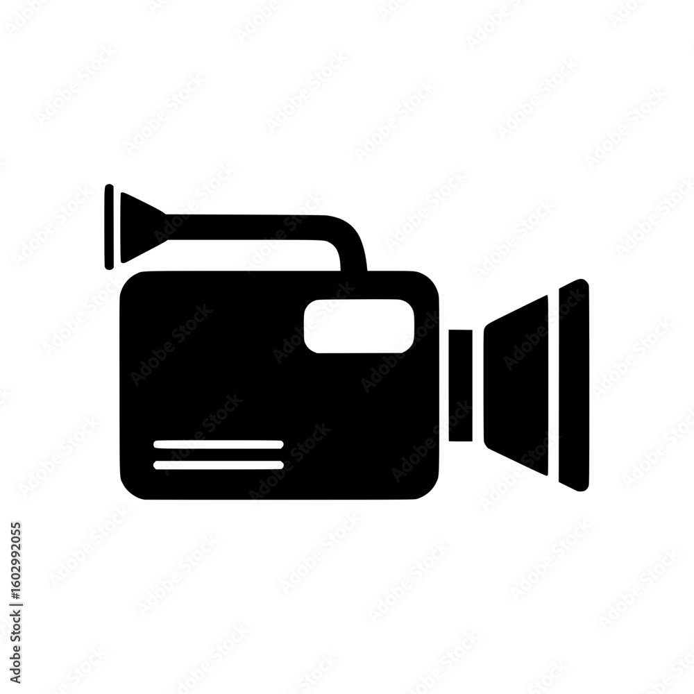 Poster black camcorder icon isolated on white background simple video camera symbol flat design element for