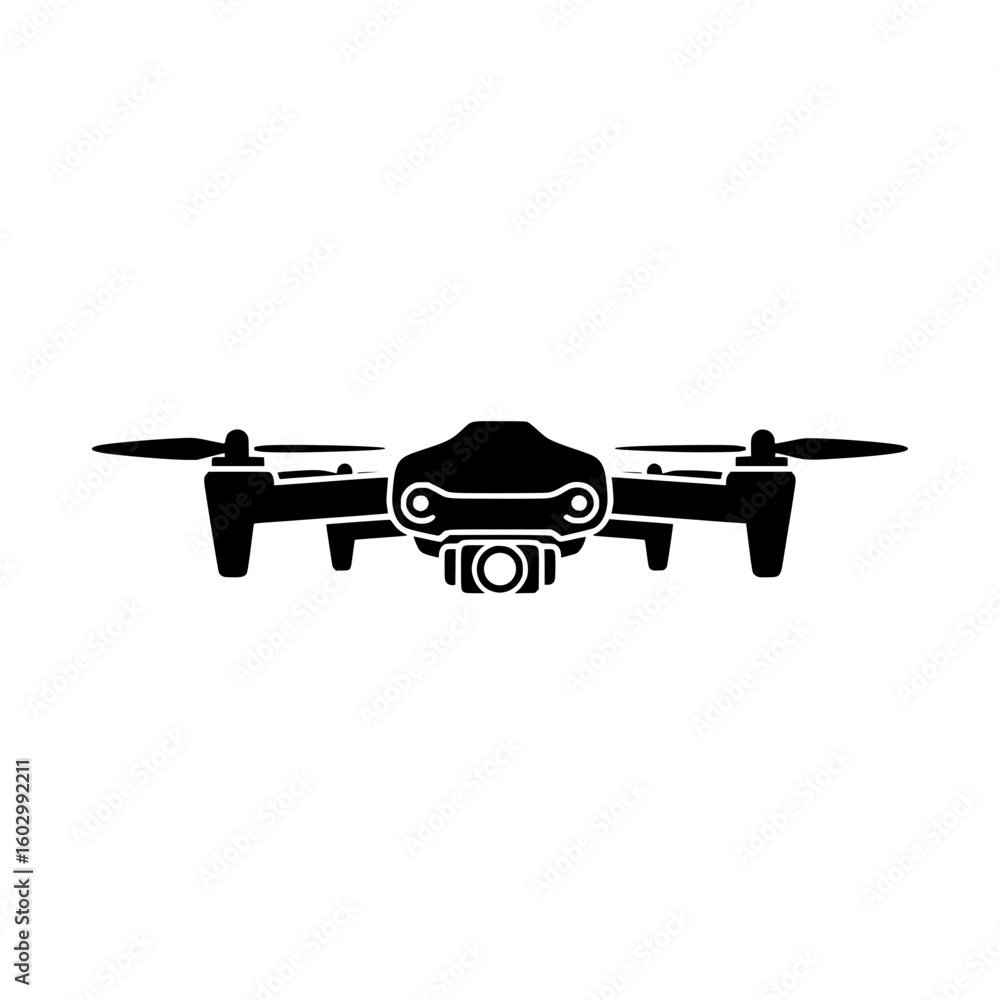 Poster black drone icon with camera and propellers isolated on white background suitable for app or website
