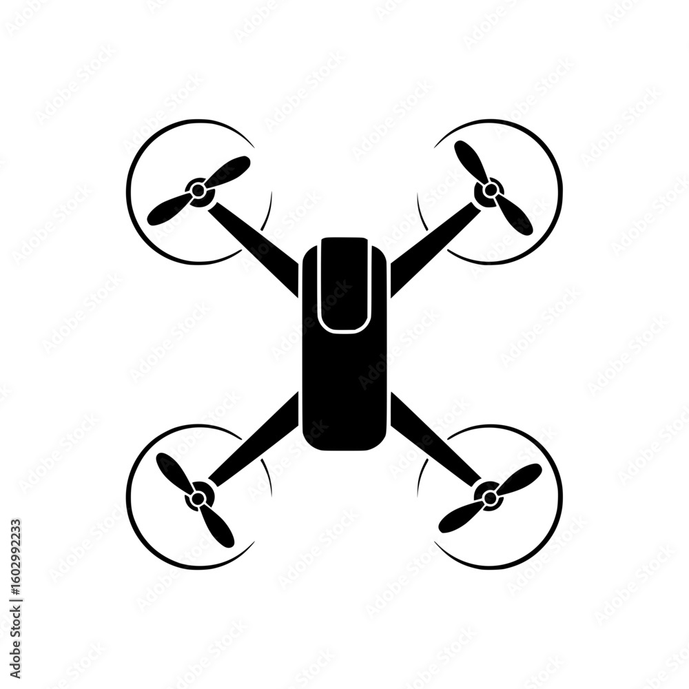 Poster black drone icon with four propellers viewed from above isolated on white background suitable for ap