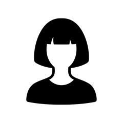 Black female user icon with bob haircut isolated on white background suitable for website and app interfaces