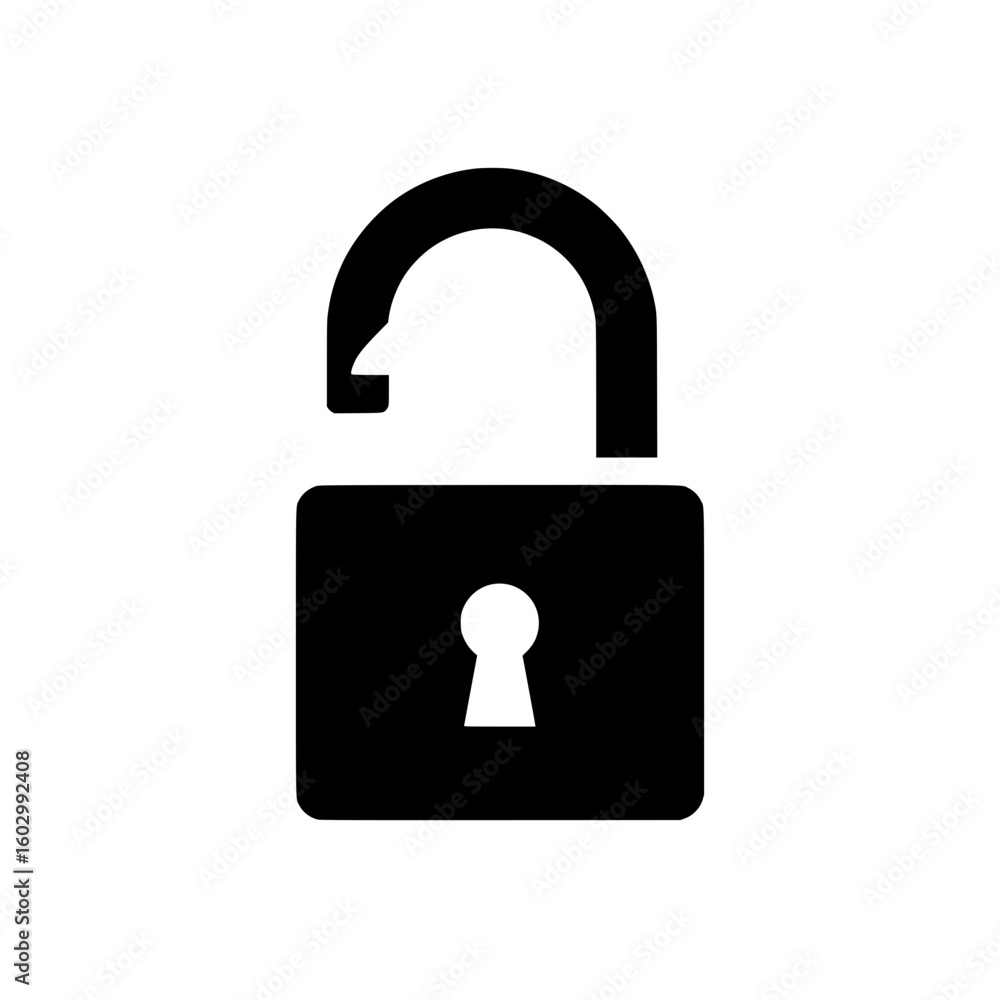 Poster black open padlock icon isolated on white background simple security symbol graphic design element