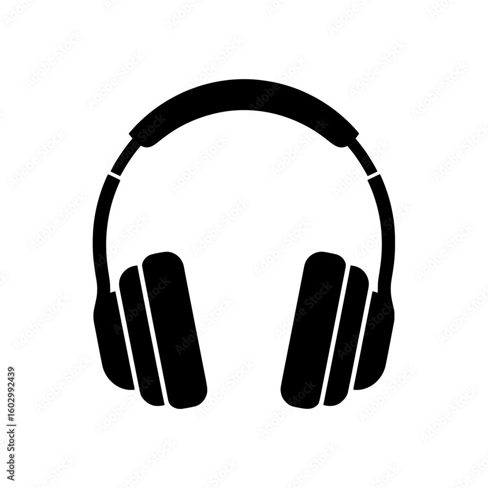 Poster black over ear headphone icon isolated on white background simple design suitable for mobile app and