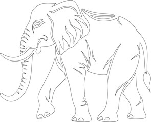 Stylized Elephant Silhouette in Side Profile with Flowing Line Art