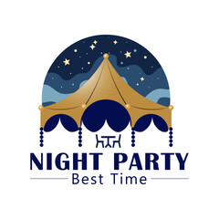 Elegant Night Party Logo Design Template &ndash; Outdoor Event, Tent, Table & Chairs Illustration, High-quality vector logo template featuring a stylish tent with a table and chairs under it