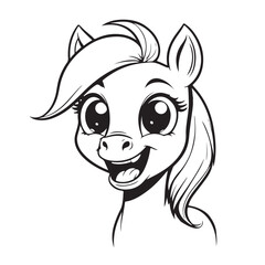 Cartoon Horse Head with Big Eyes and Open Mouth.