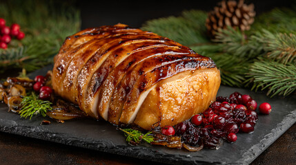Glazed Turkey Breast with Caramelized Onions and Cranberry Sauce