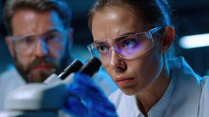 Ocean restoration concepts, Focused scientists analyzing samples with advanced equipment in a laboratory setting.