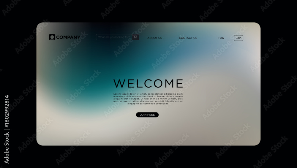 Poster modern website landing page template with welcome message and search bar, ready for your content