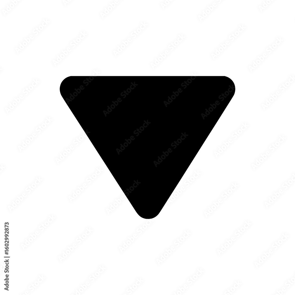 Poster inverted black triangle icon for download button interface element on white background