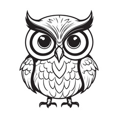 Cute Black and White Owl Illustration.