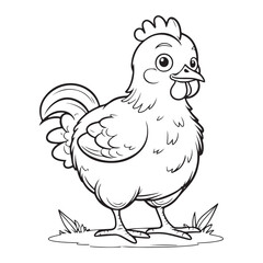 Cute Cartoon Chicken Illustration for Coloring Book.