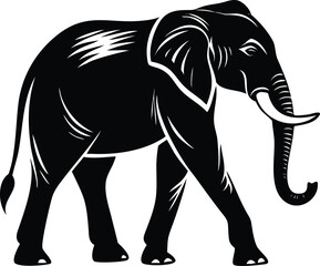 Stylized Elephant Silhouette in Side Profile with Large Ears and Tusks