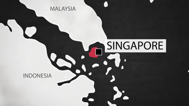 Singapore Map - Fast Zooming from World Map. Animated Motion Graphics Shape Map of the Singapore. 4K Resolution Stock Video for News, Vlogs etc.
