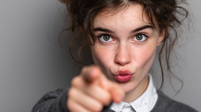 Confident teenage girl directing attention towards important campaign message
