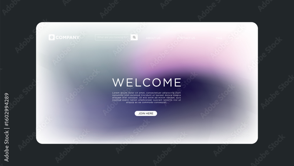 Poster modern website welcome screen design with gradient blur and call to action button
