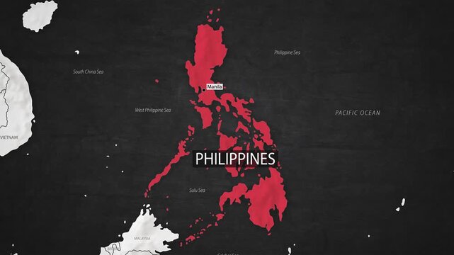 Philippines Map - Fast Zooming from World Map. Animated Motion Graphics Shape Map of the Philippines. 4K Resolution Stock Video for News, Vlogs etc.