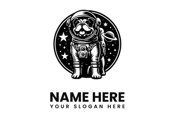 Pug Astronaut in Space Illustration with Cosmic Background.
