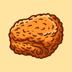 thigh fried chicken colored cartoon isolated drawing line style sketch classic vintage design illustration