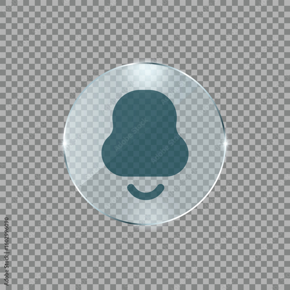 Poster user profile icon with face and neck outline inside glossy transparent button for digital identity o