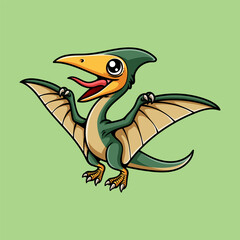 fun cute pterodactyl colored cartoon character isolated drawing line style sketch classic vintage design illustration
