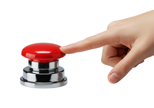 Hand Pressing Red Button Push Finger Activate Control Switch Emergency
