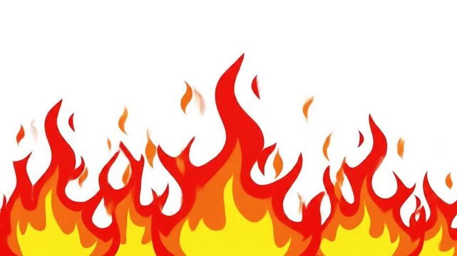 An illustration of a bright, hot fire with licking red and orange flames on a clean white background.