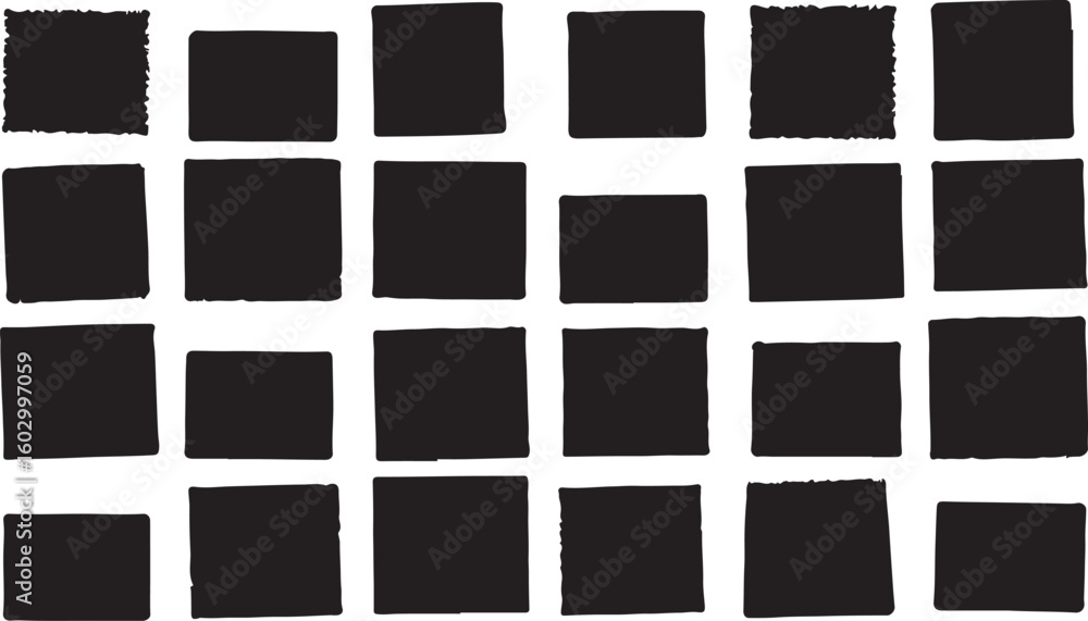 Poster grid of black squares with one missing square isolated on transparent background