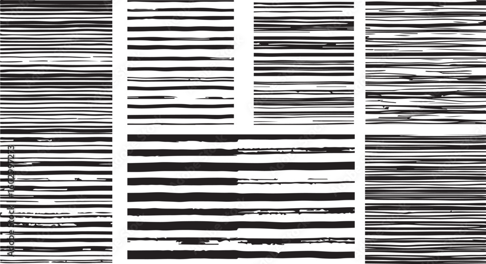 Poster abstract black and white horizontal brush stroke patterns isolated on transparent background