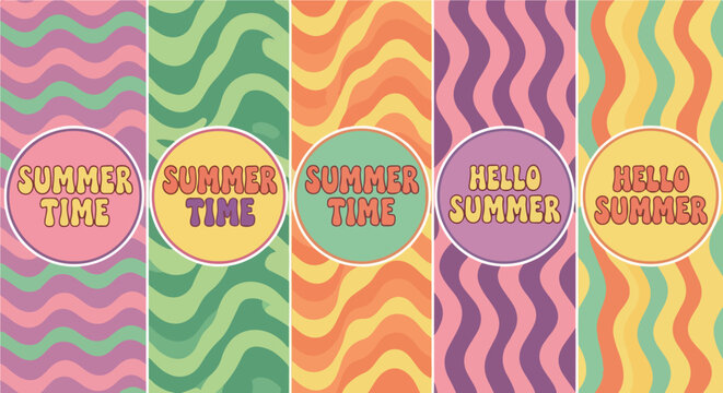 Retro summer vibes with wavy patterns and text isolated on transparent background